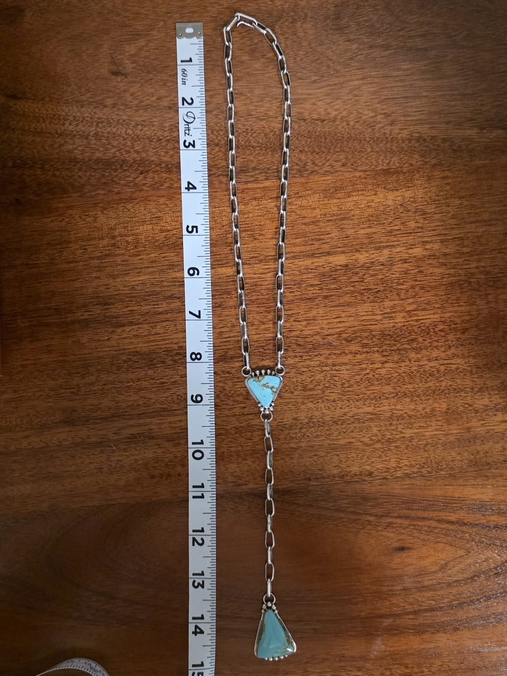 Turquoise Drop Silver Lariat Necklace - Women Jewelry
